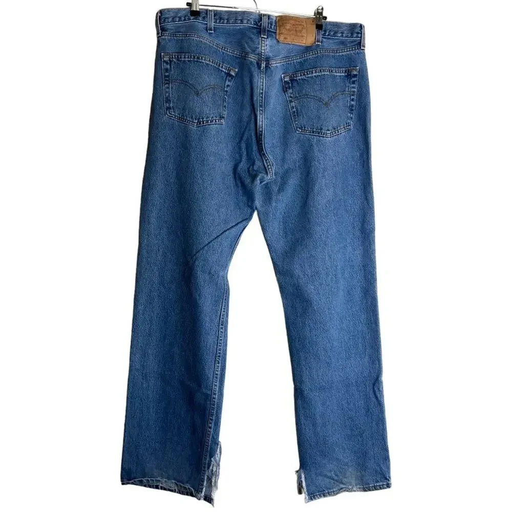 Vintage Levi's 501 USA Made Button Fly Jeans Distressed Hem 42x34 W42